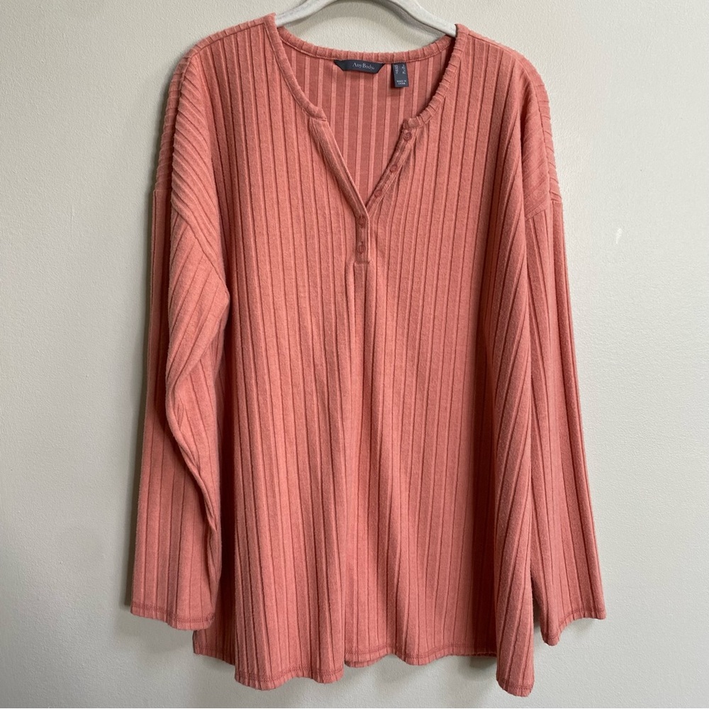 Anybody Dark Blush Plush Rib Henley Tunic With Button Details Size Large